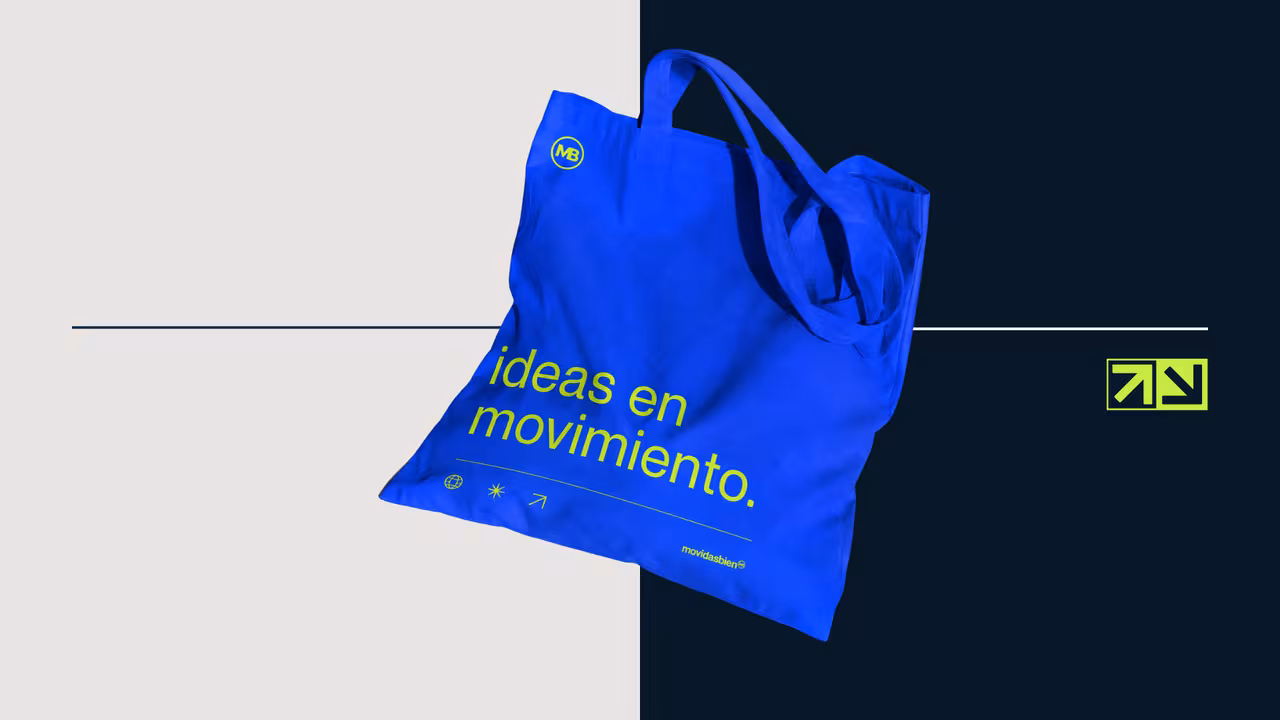 Bolsa de Movidasbien con el mensaje Ideas en movimiento
